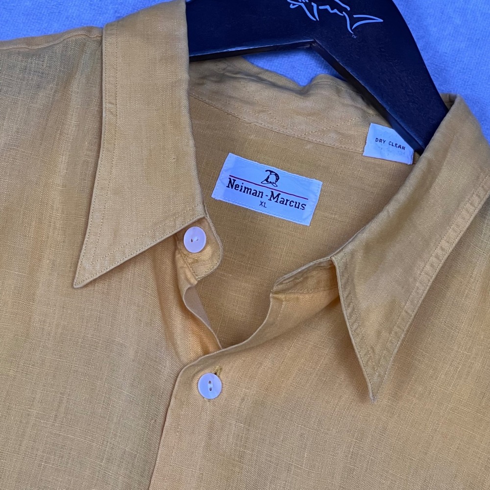 Neiman Marcus Button Shirt Mens XL‎ Goldenrod/Yellow 100% Linen S/S Lightweight